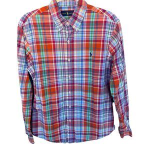 Ralph Lauren Button Up Madras Shirt Mens Medium Plaid Multicolor Casual Pony